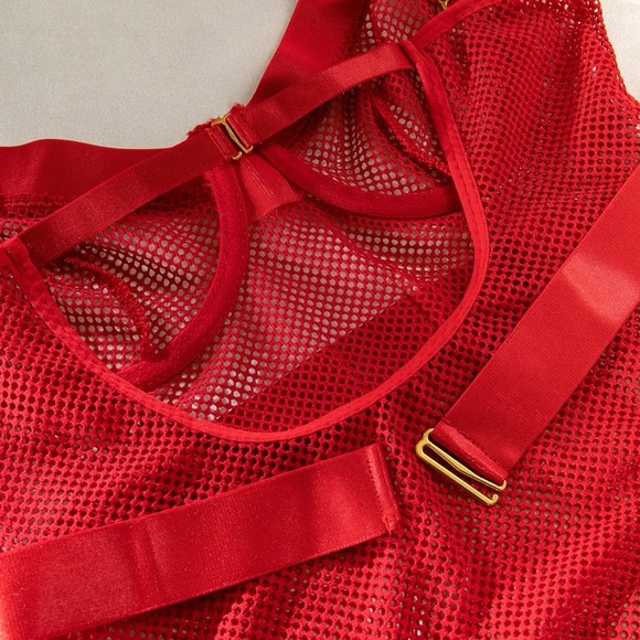 Red Fishnet Choker Bodysuit - Picture 10 of 16